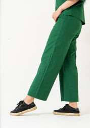 High Waisted Culotte Pant with Pleat - Bottle Green