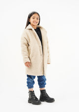 Girls Sherpa Long Coat - Beige