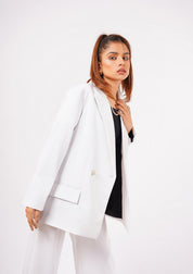Double Breasted Loose Fit Blazer - White