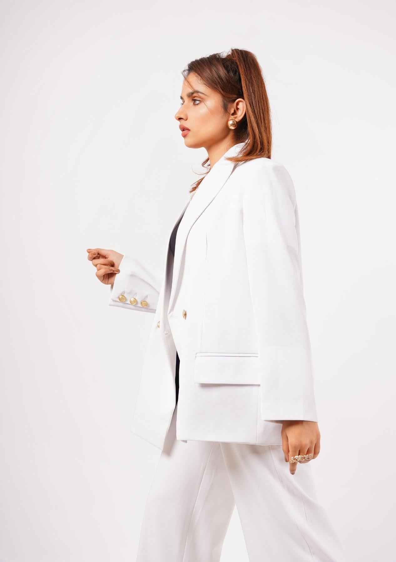 Double Breasted Loose Fit Blazer - White