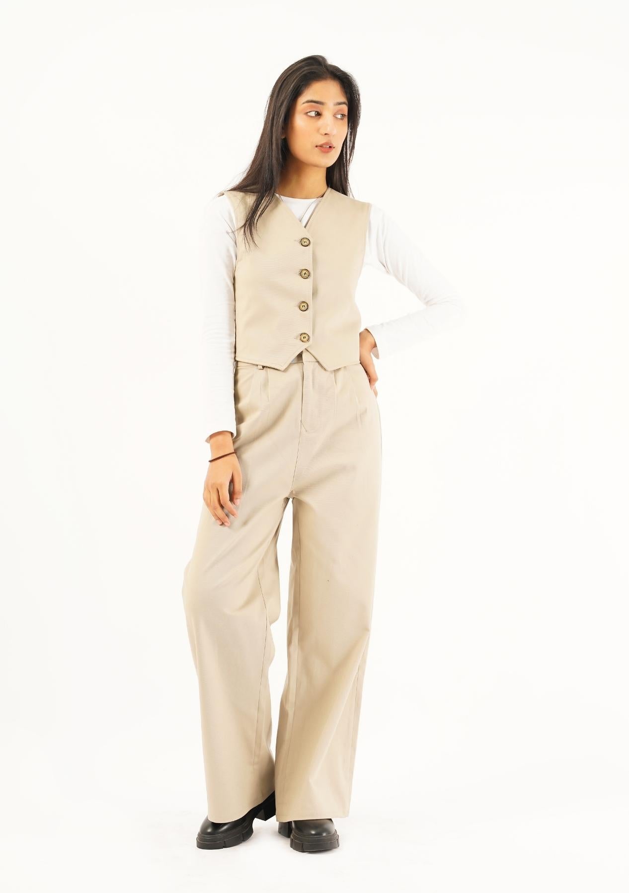 Single Breasted Vest Blazer - beige