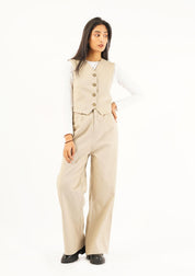 Single Breasted Vest Blazer - beige