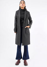 Long Coat w Patch Pockets - dark grey wool