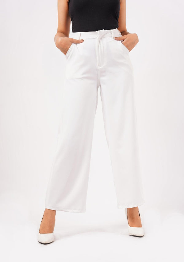 High Rise Wide Leg Pant with Pocket - white