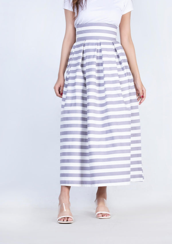 Pleated Skirt - mauve white striped