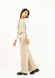 Wide Leg Pleated Pant - beige