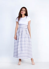 Pleated Skirt - mauve white striped
