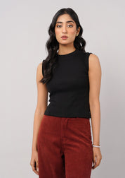 Sleeveless Rib Knit Vest - Black