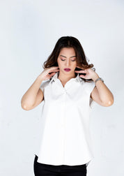 Padded shoulder button down shirt - white