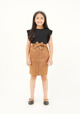 Girls Belted Skirt - brown