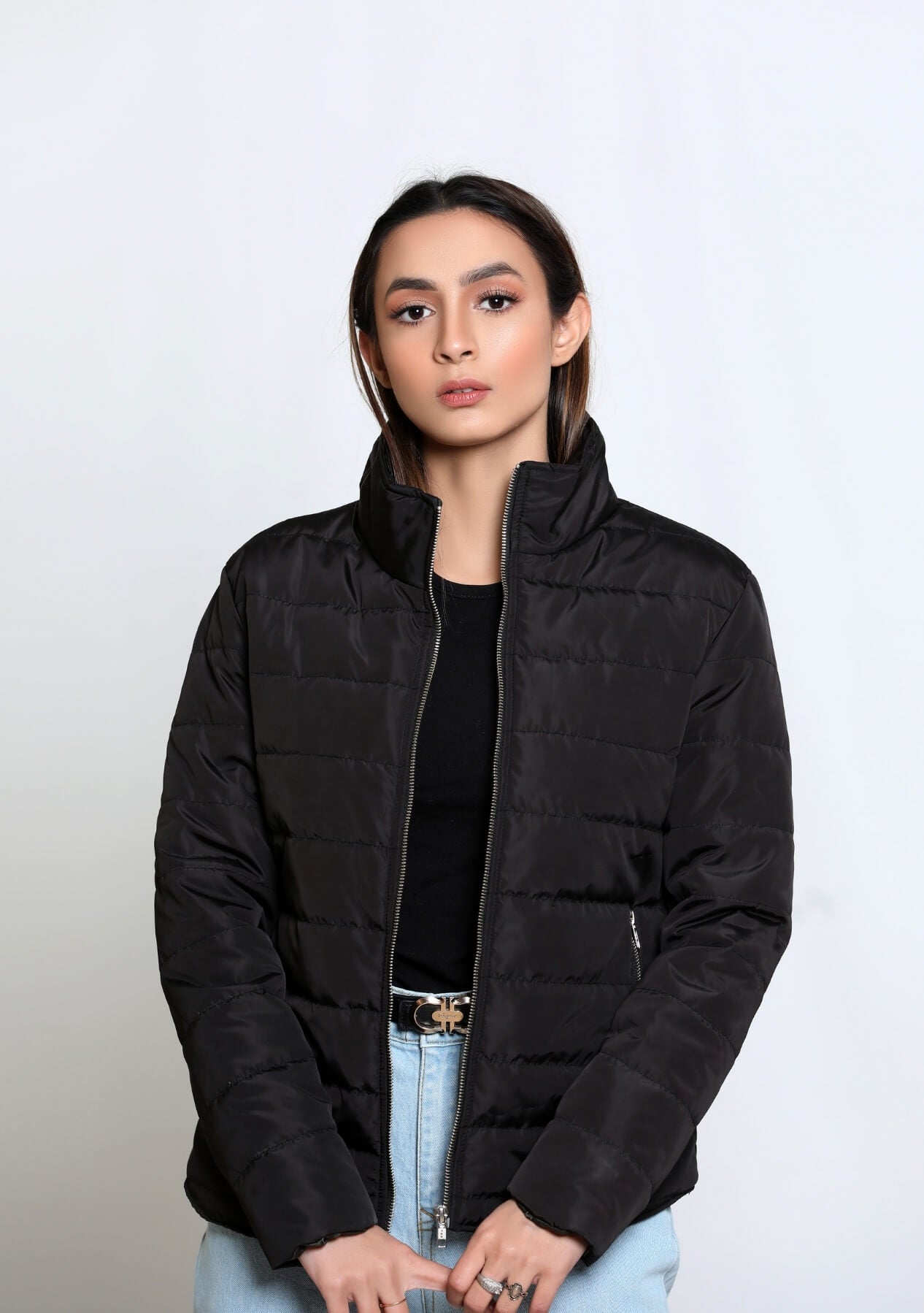 Puffer Jacket (Curved Hem) - Black