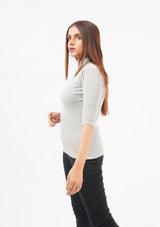 High Neck Knit Top - short sleeve - light grey