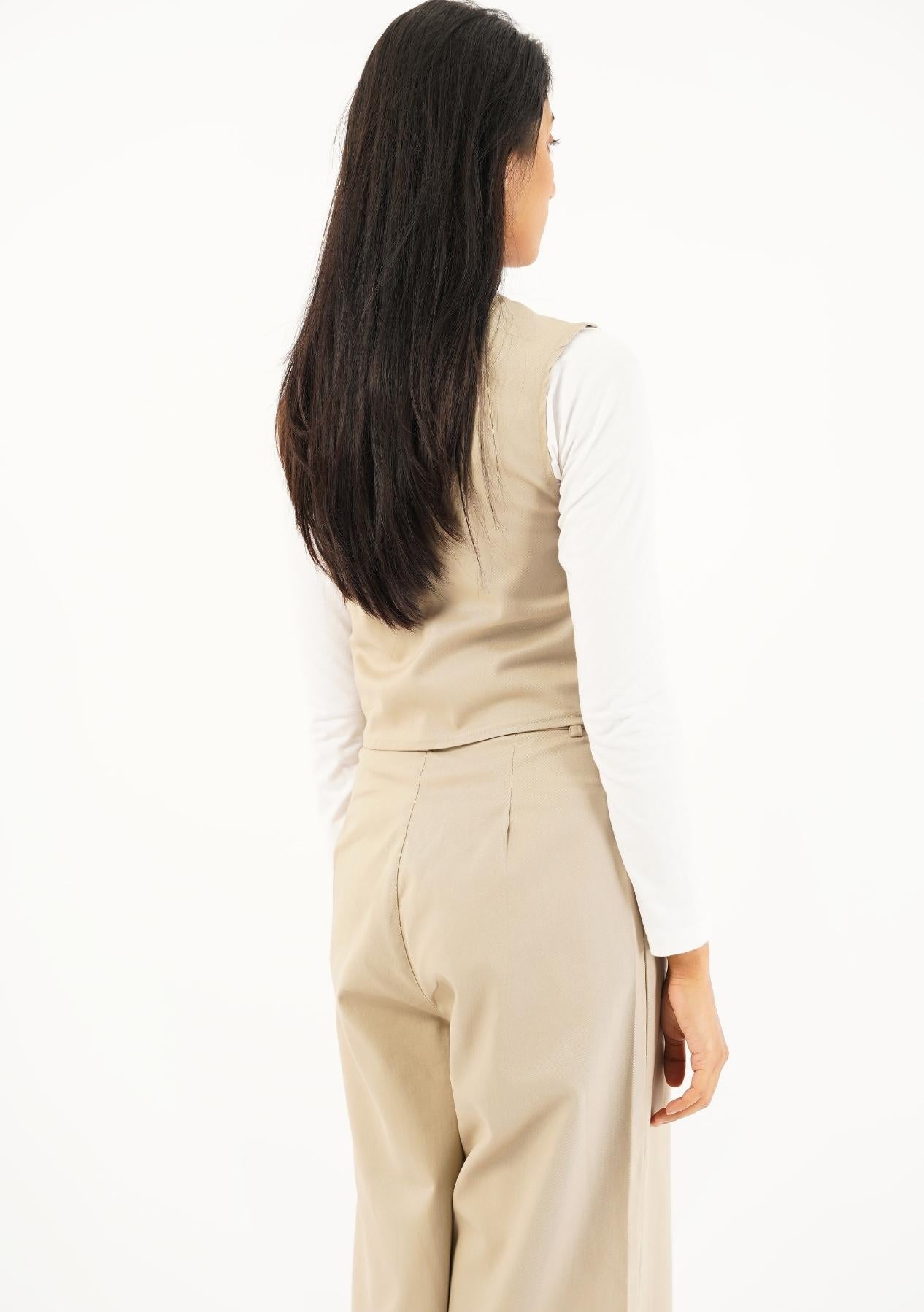 Wide Leg Pleated Pant - beige
