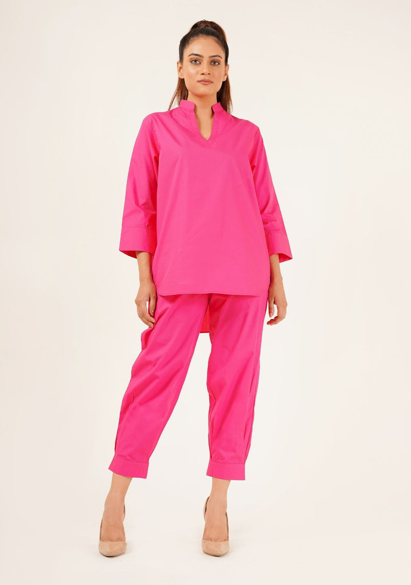 Pleated Cuff Ankle Trouser - fuchsia pink
