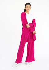 High Waisted Pleated Fabric Pant - Hot Pink