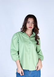 Puff sleeve poplin shirt - light green