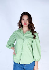 Puff sleeve poplin shirt - light green