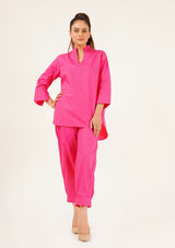 Pleated Cuff Ankle Trouser - fuchsia pink