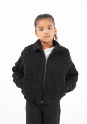 Girls Teddy Faux Fur Bomber Jacket - Black