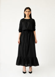 Ruffle Hem Skirt with Belt - black