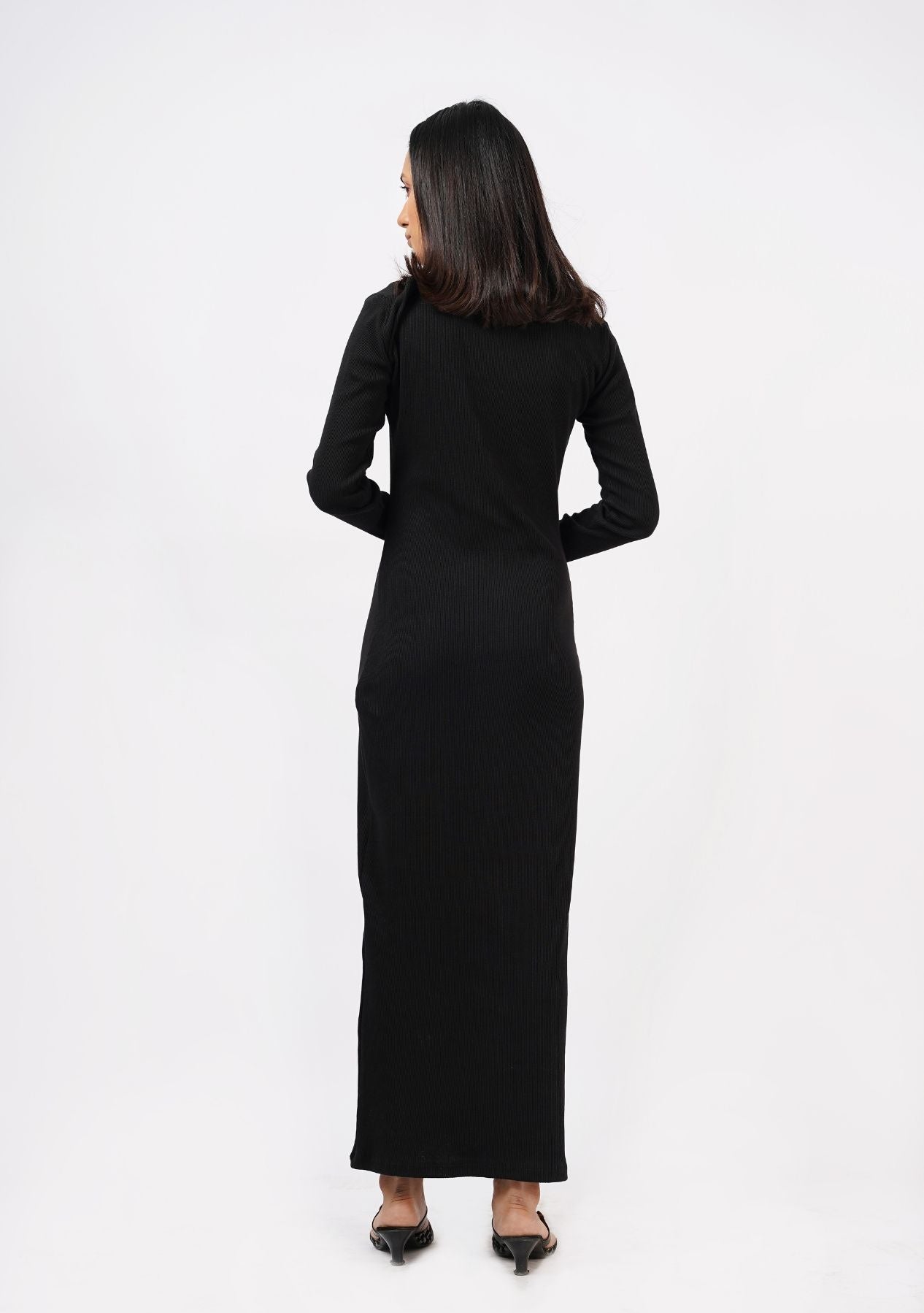 Square Neck Knitted Dress - Black