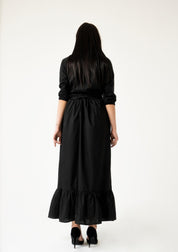 Ruffle Hem Skirt with Belt - black