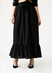 Ruffle Hem Skirt with Belt - black