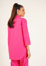 High Low V Neck Shirt - fuchsia pink