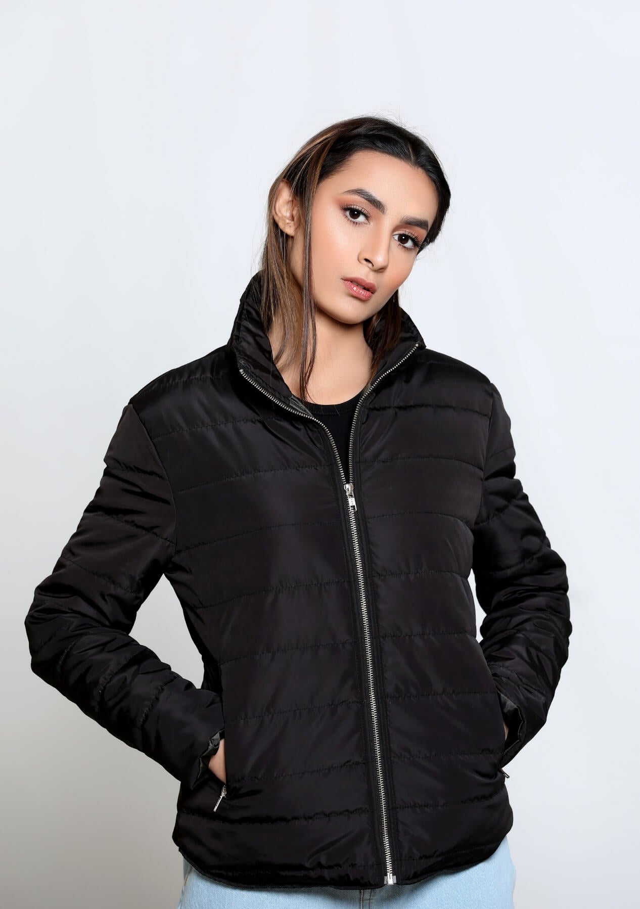 Puffer Jacket (Curved Hem) - Black
