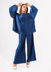 Oversized Puff Sleeve Top - sapphire blue (pleated fabric)