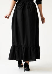 Ruffle Hem Skirt with Belt - black