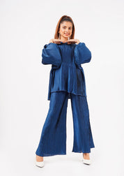 Oversized Puff Sleeve Top - sapphire blue (pleated fabric)