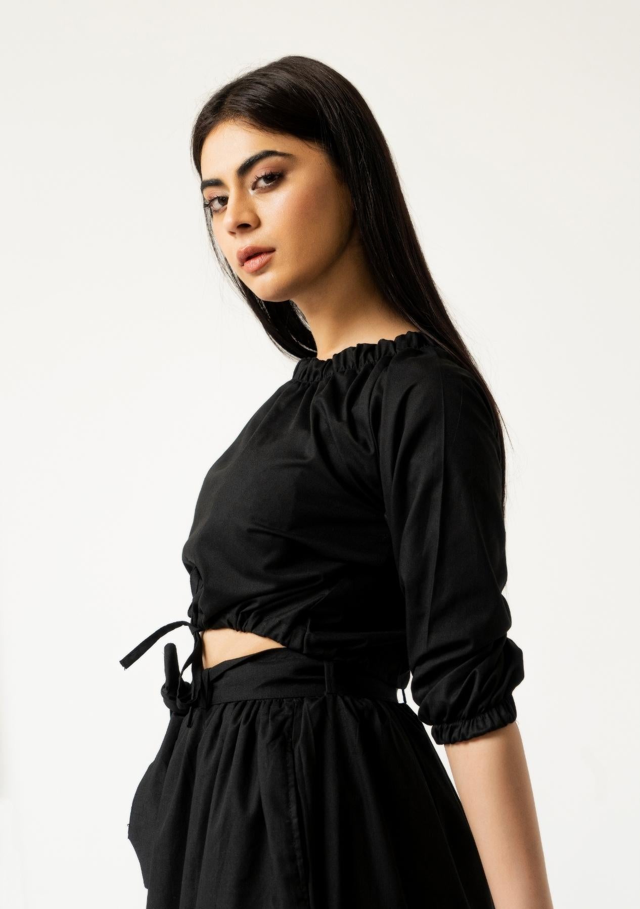 Off Shoulder Cropped Top - Black