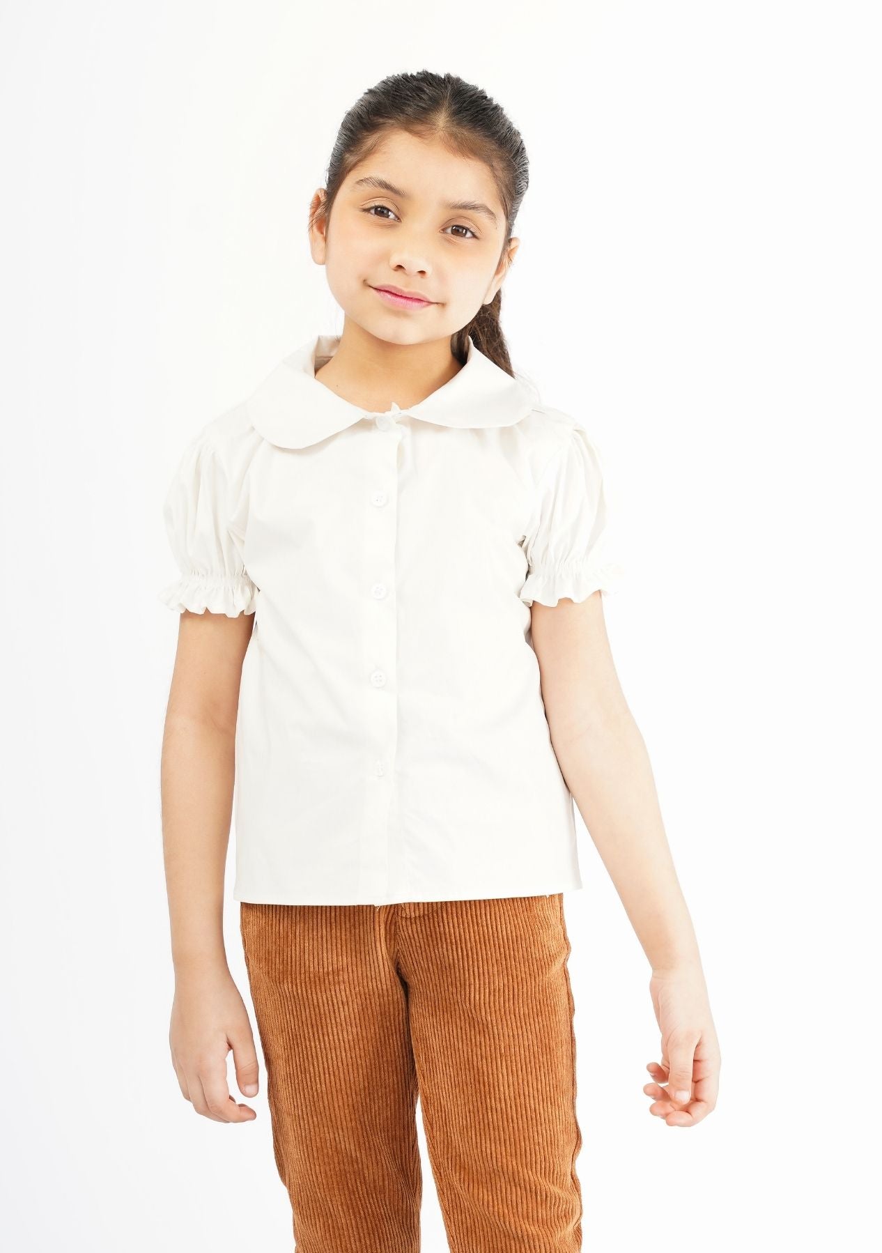 Girls Peter Pan Collar Front Button Blouse - White