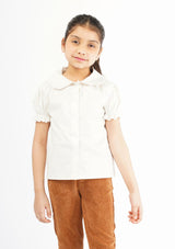 Girls Peter Pan Collar Front Button Blouse - White