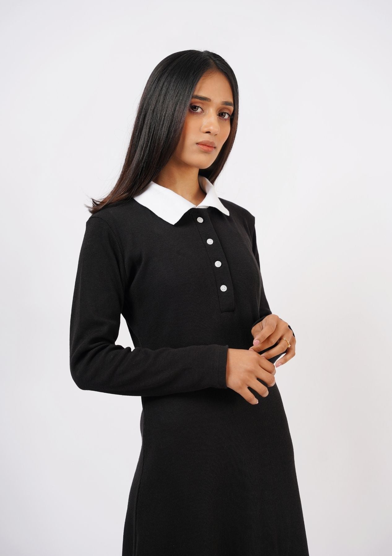 Polo Knit Dress - Black