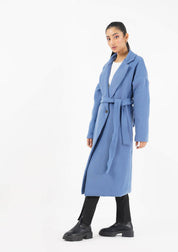 Oversized Belted Wool Coat - light blue