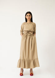 Ruffle Hem Skirt with Belt - Khaki