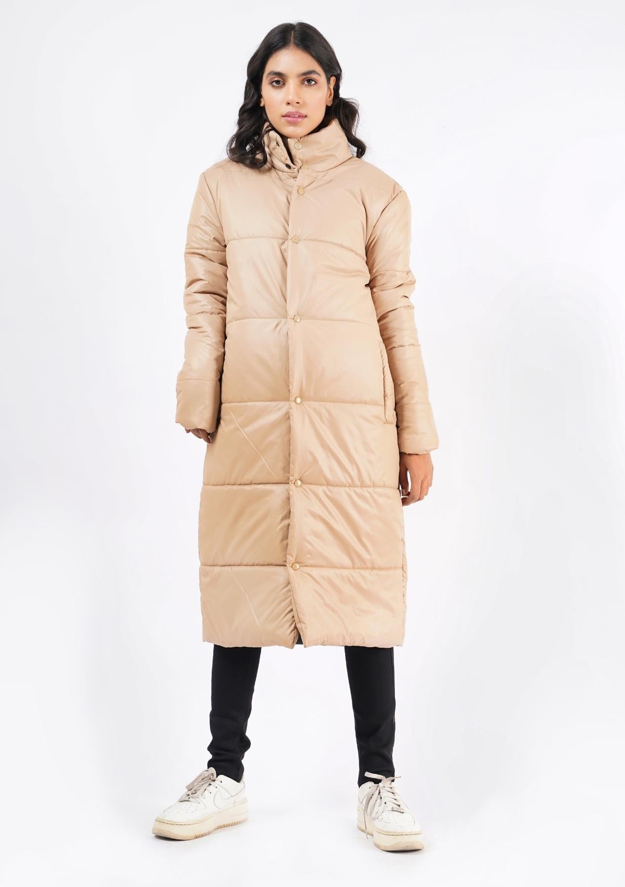 Long Puffer Coat - Light Brown