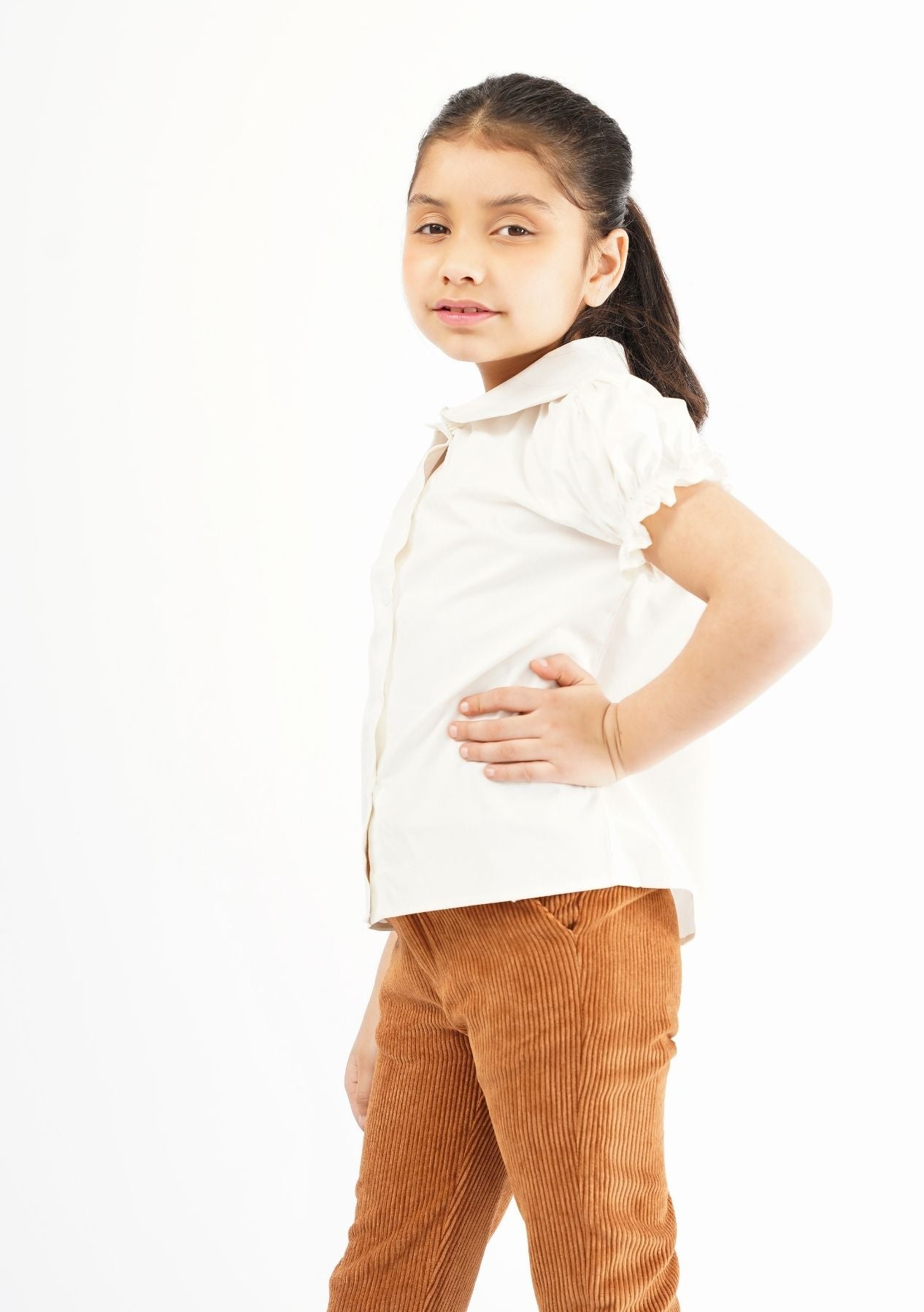 Girls Peter Pan Collar Front Button Blouse - White