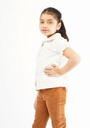 Girls Peter Pan Collar Front Button Blouse - White
