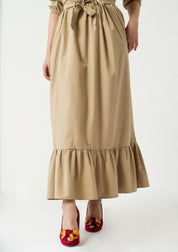 Ruffle Hem Skirt with Belt - Khaki