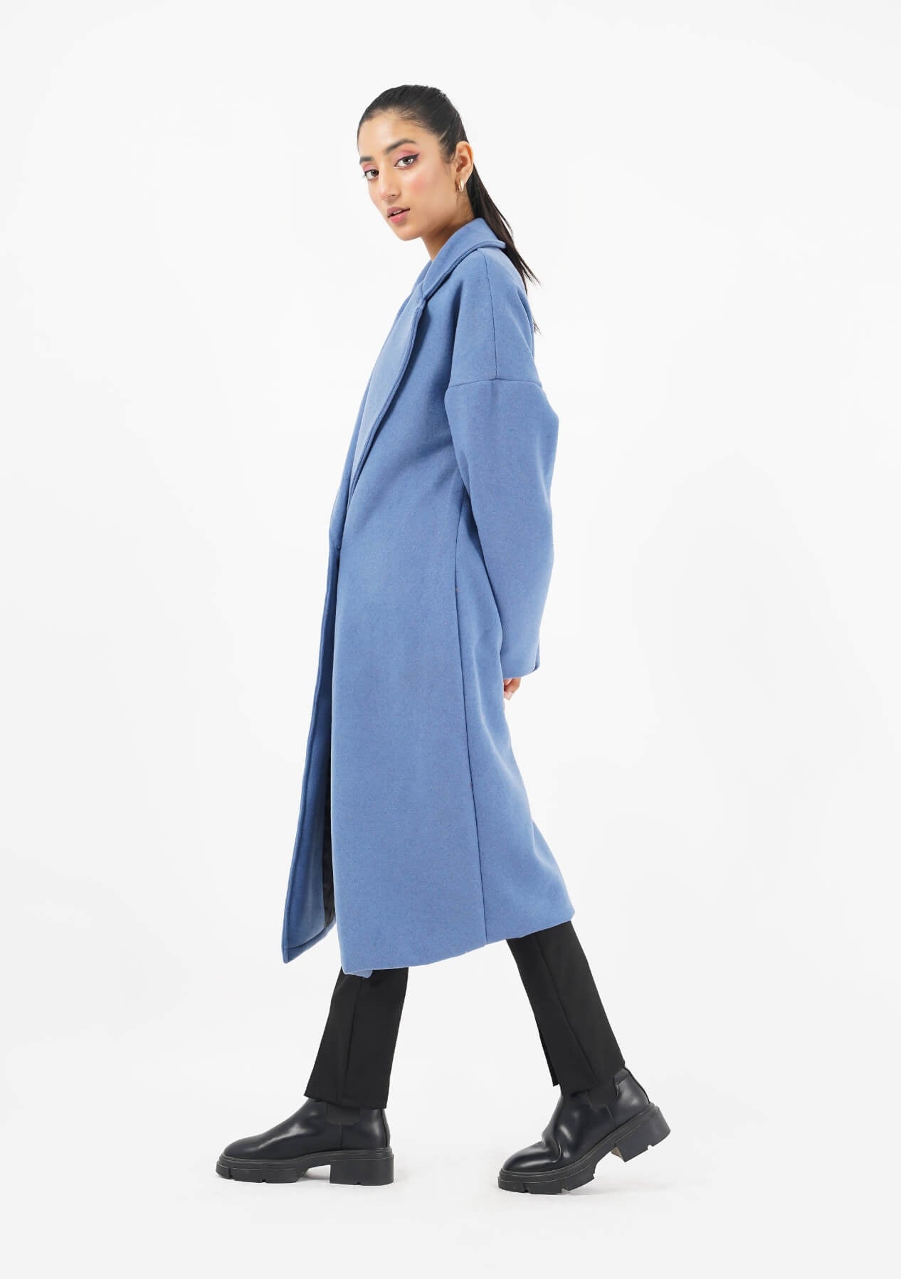 Oversized Belted Wool Coat - light blue
