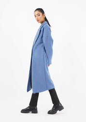 Oversized Belted Wool Coat - light blue