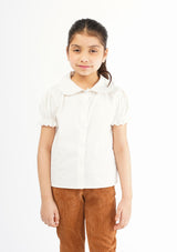 Girls Peter Pan Collar Front Button Blouse - White
