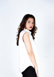 Padded shoulder button down shirt - white