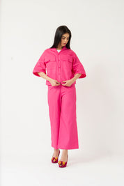 High Waisted Culotte Pant with Pleat - Fuchsia Pink
