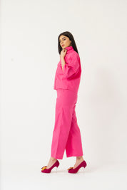 High Waisted Culotte Pant with Pleat - Fuchsia Pink