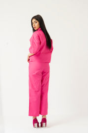High Waisted Culotte Pant with Pleat - Fuchsia Pink