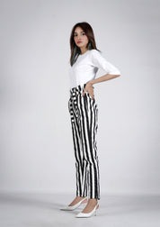Paper Bag Pant in black white stripes